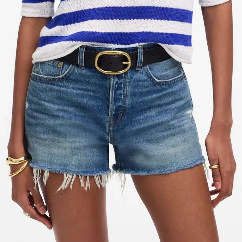 Madewell High Rise Denim Shorts Women's 26 Blue Raw Fray Hem Stretch
